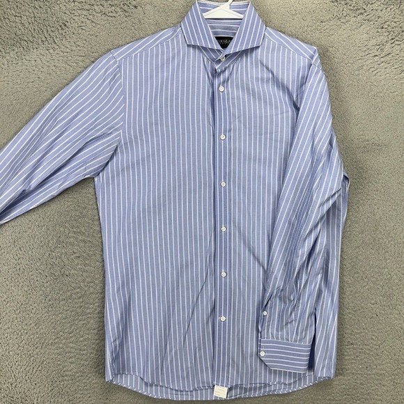 R Douglas Dress Shirt Mens Medium Blue White Stripe Button Up Long Sleeve Cotton - Picture 1 of 9